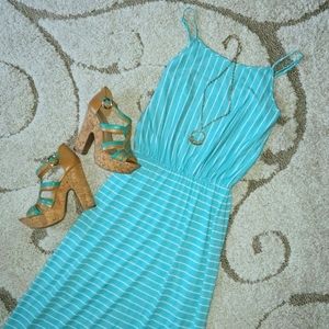 🐦 Tiffany Blue & White Striped Maxi Dress